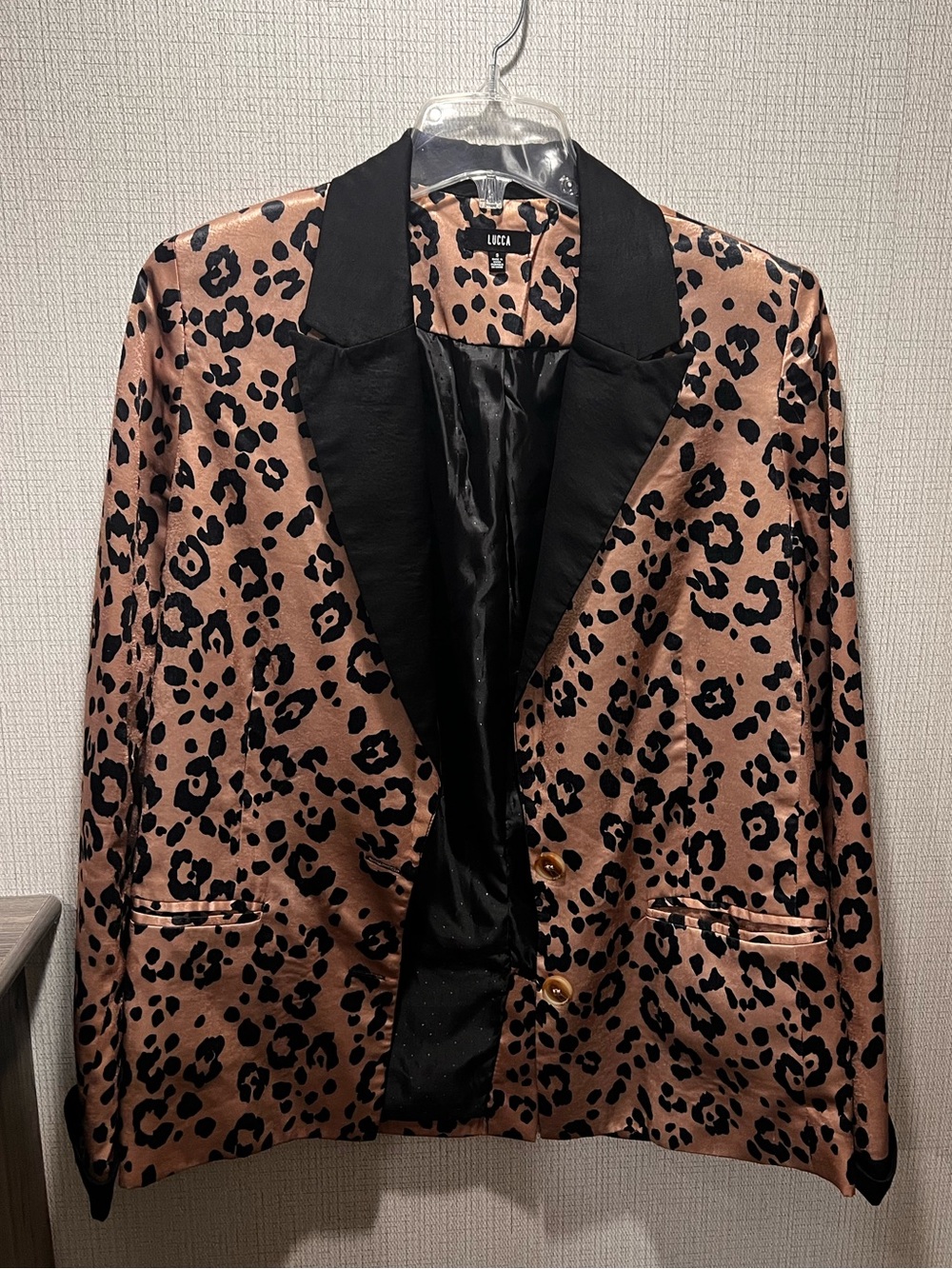 Lucca Leopard Print Satin Blazer Small